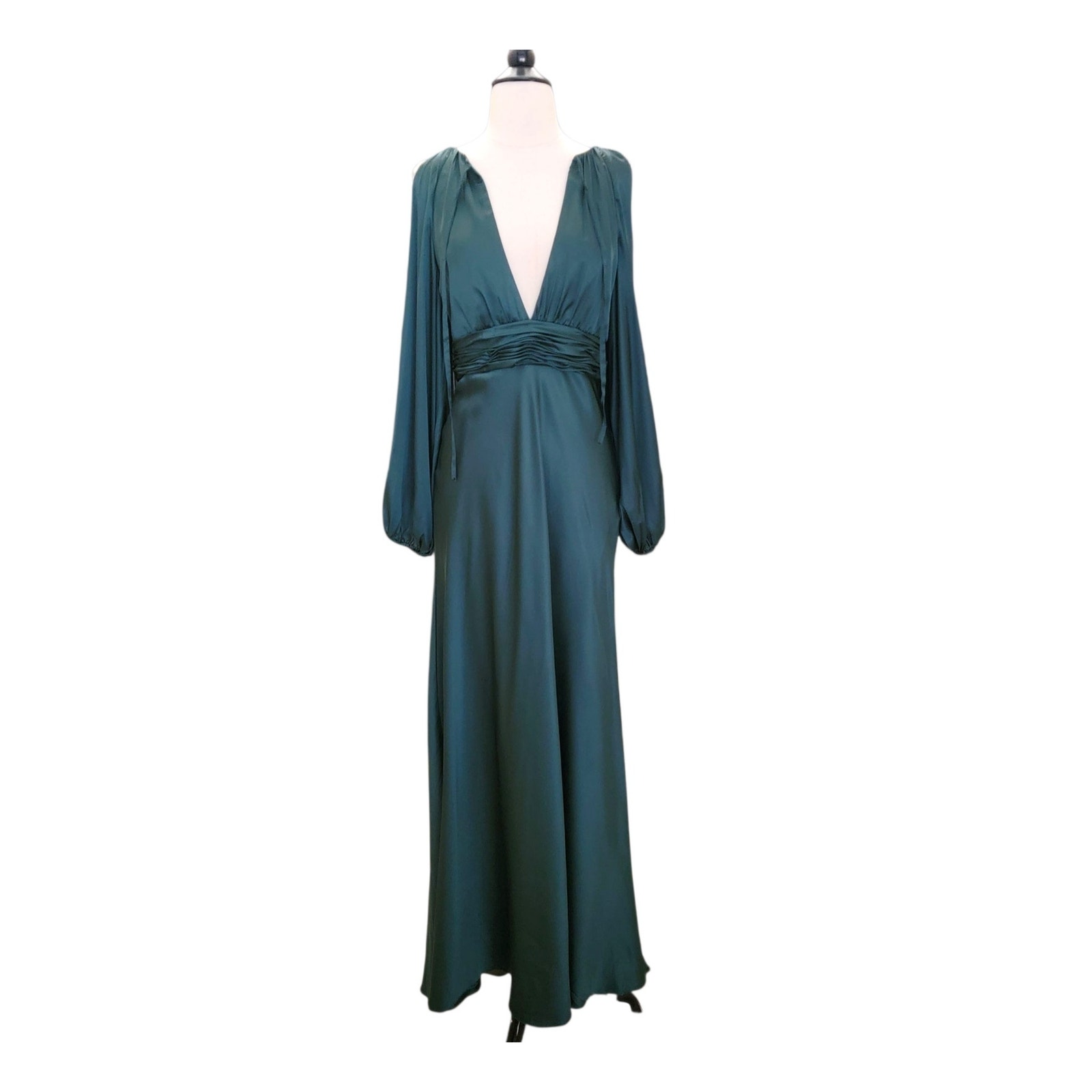 Mac Duggal 55397 Green Emerald Long Sleeve Maxi Satin Cocktail Dress 4